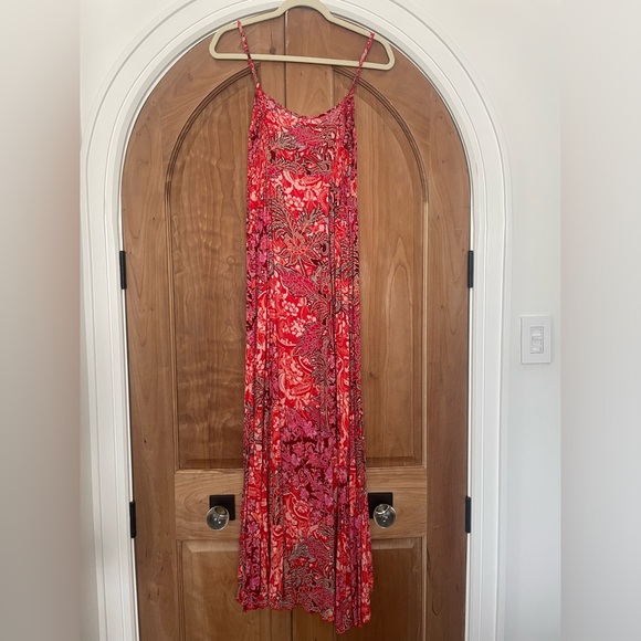 FREE PEOPLE Intimately Maxi Red Floral Dress with Slit Size Small- Like New - Picture 2 of 5
